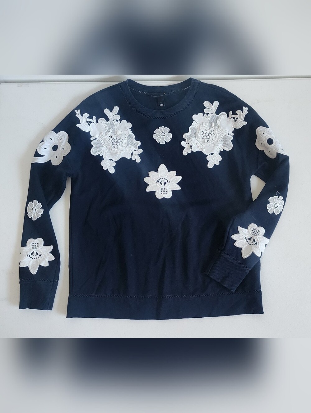 Victoria Beckham for Target Deep Navy Ribbed Crewneck Sweatshirt - Picture 1 of 3